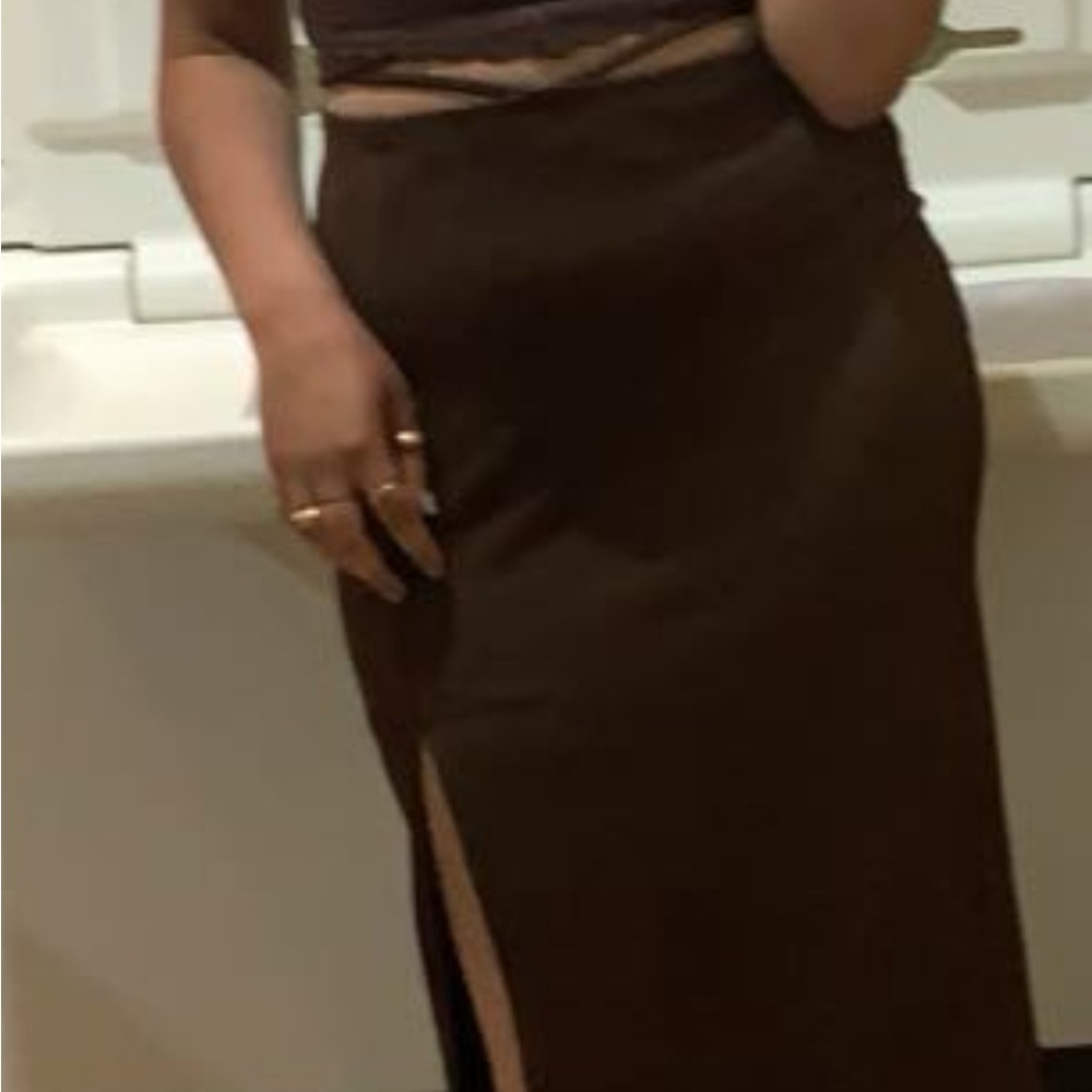 Brown Midi Skirt with Slit